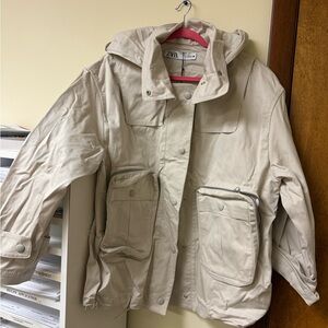 Zara women’s S cream Beige Hooded Jacket parka style